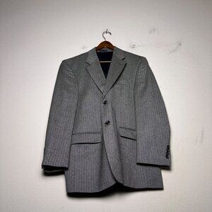 Chaps Lambswool Blazer Coat Jacket Men 40R Grey Prep Office Work Suit Formal